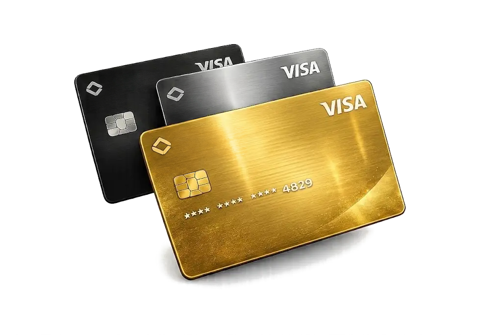 STX Visa Card tiers — Standard, Metal, and Gold